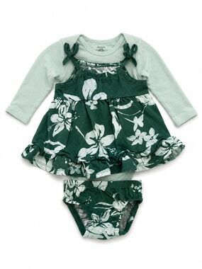 Carter's Dark Green Floral Dress with Mint Bodysuit and Bloomer